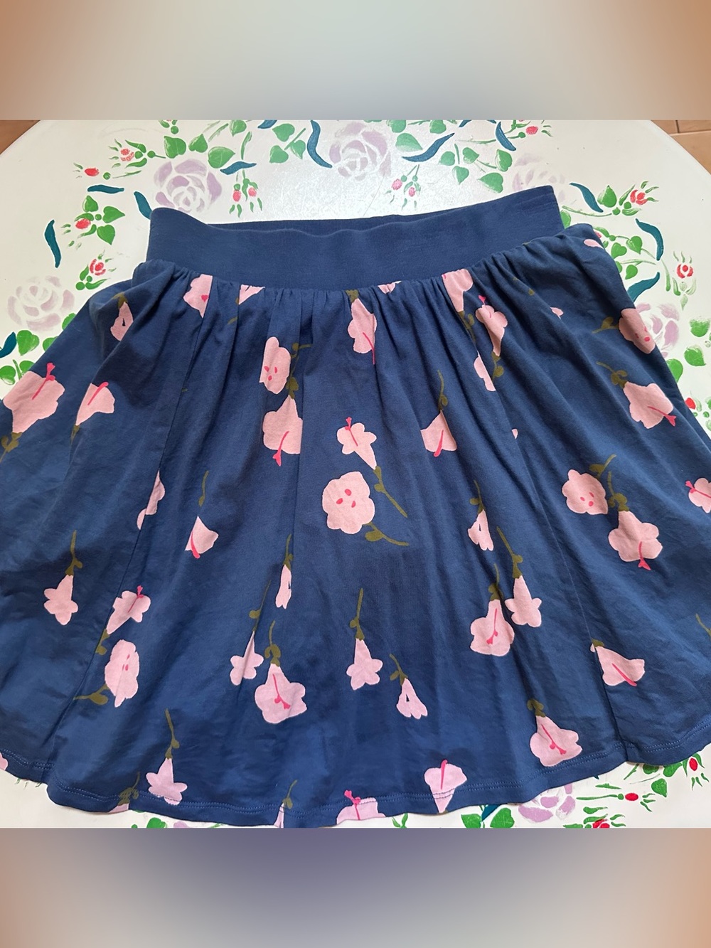 Tea Collection Navy Skirt with Pink Floral Print